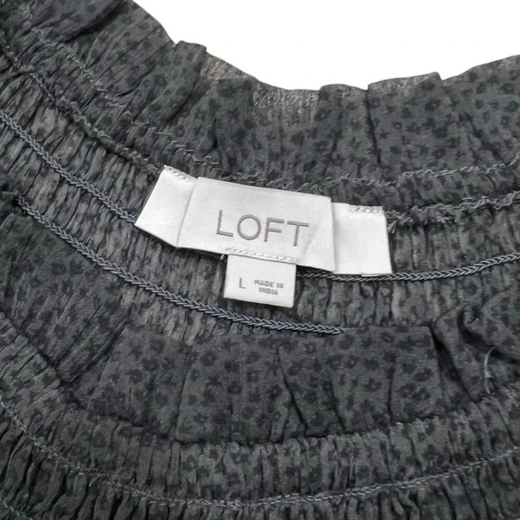 Loft Brown Animal Print Raglan Neck Balloon Sleeve Chiffon Blouse L - Picture 3 of 4